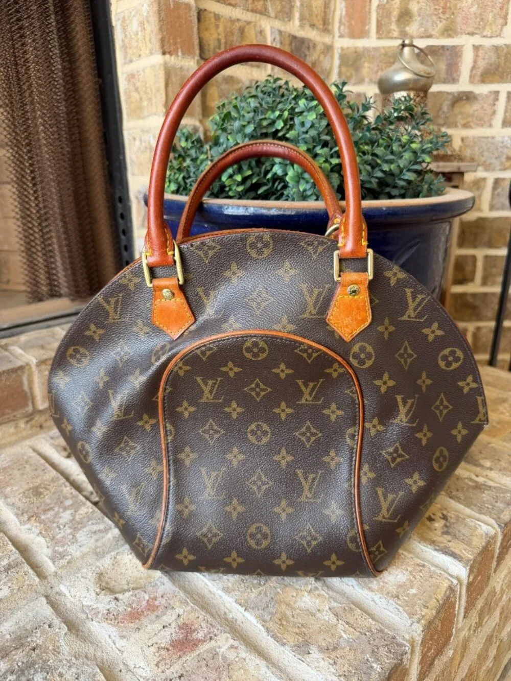 Louis vuitton ellipse bag MM vintage leather classic monogram print brown *read*